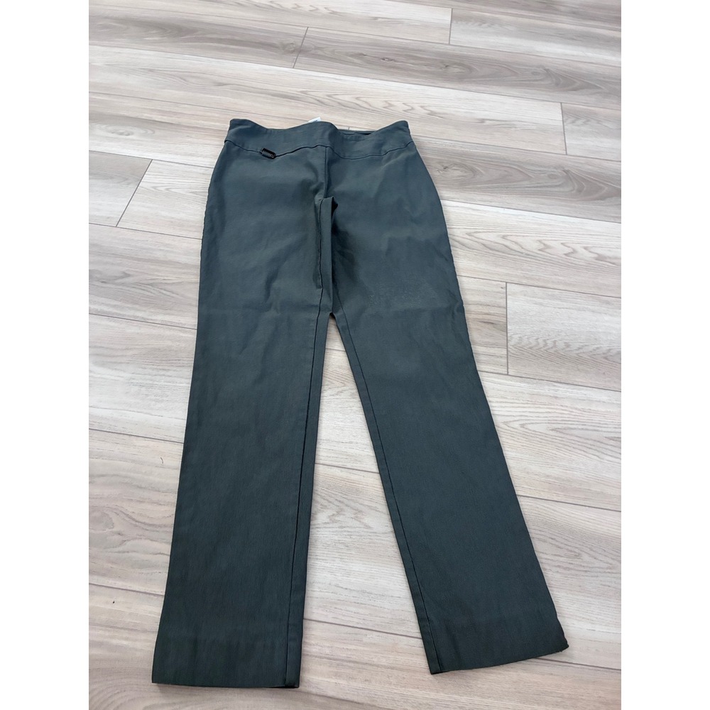 Peck & Peck Womens Olive Green Straight Leg Pull On Dress Pants Size 8 Stretch